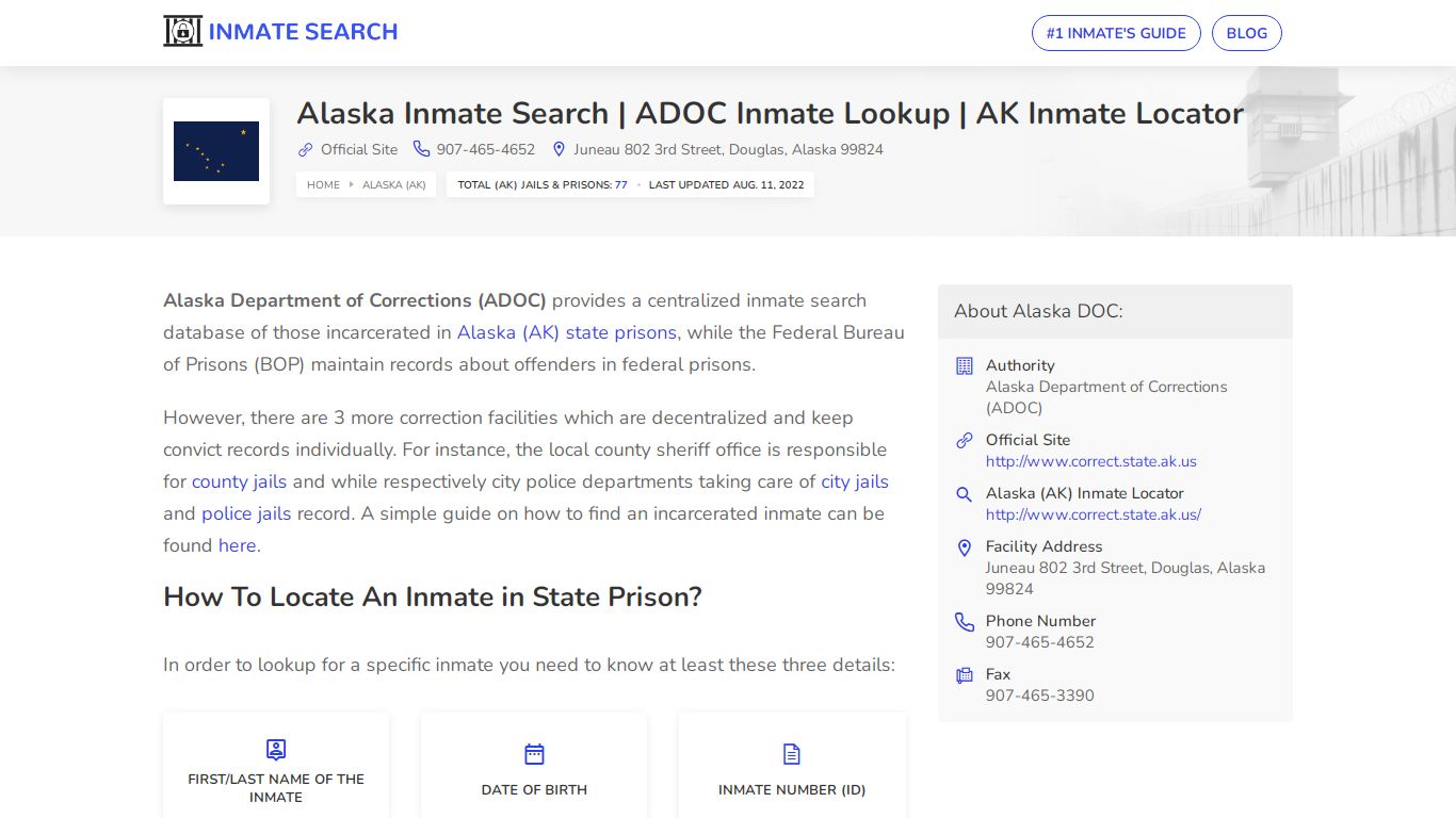 Alaska Inmate Search | ADOC Inmate Lookup | AK Inmate Locator